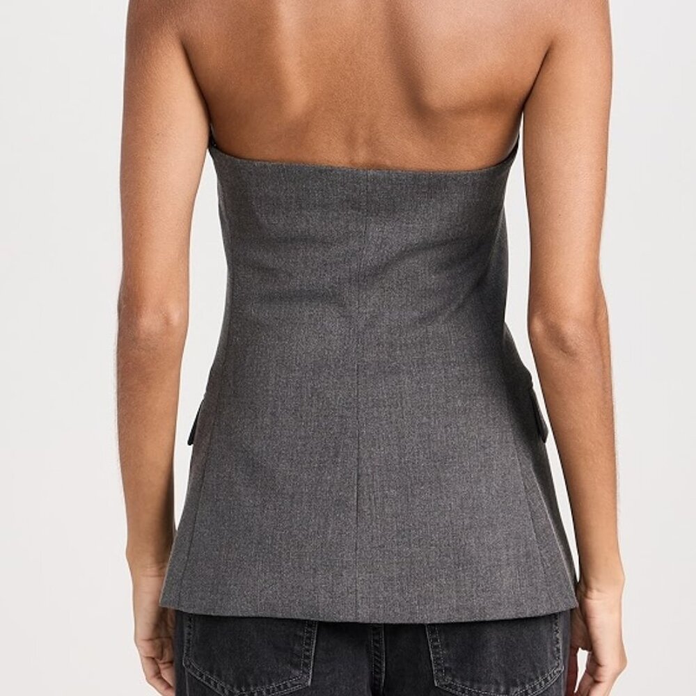 Pixie Market Button Strapless Top, Grey Melange, … - image 2